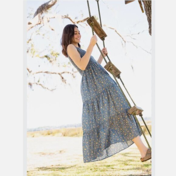 Natural Life Emmie Smocked Maxi Dress Tiered Floral Cottagecore Coastal Cowgirl - Picture 2 of 16